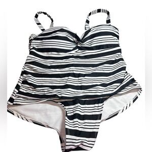 Catalina Black White Striped One Piece‎ adjustable straps Swimsuit 2X 18W 20W